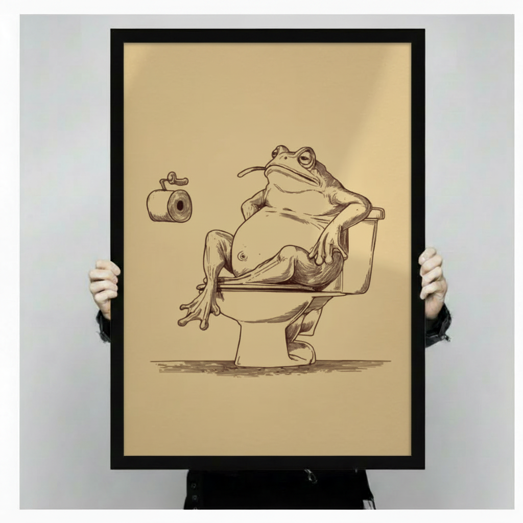 Funny Frog Bathroom Canvas Art Wall Art