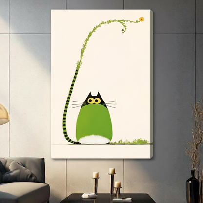 Green Fat Cat Vine Tail Minimalist Canvas Art