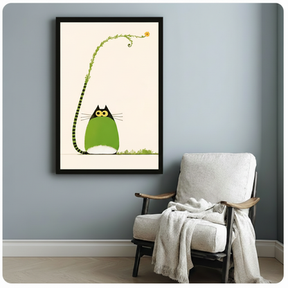 Green Fat Cat Vine Tail Minimalist Canvas Art