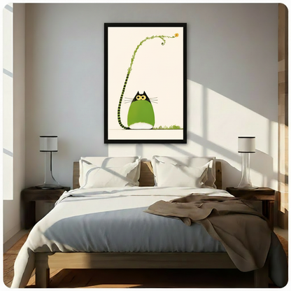 Green Fat Cat Vine Tail Minimalist Canvas Art