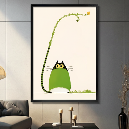 Green Fat Cat Vine Tail Minimalist Canvas Art