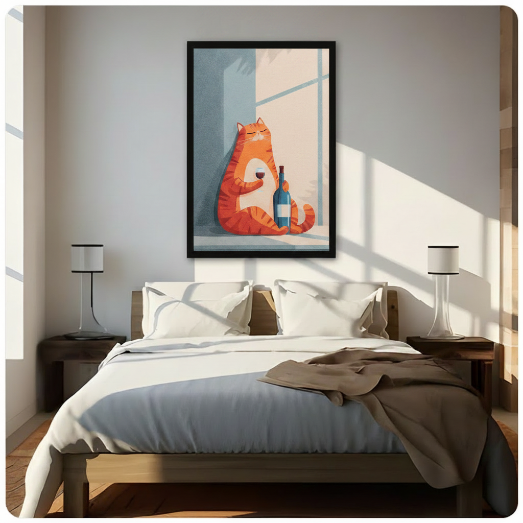 Fat Orange Cat Drinking Wine Canvas Print Wall Art