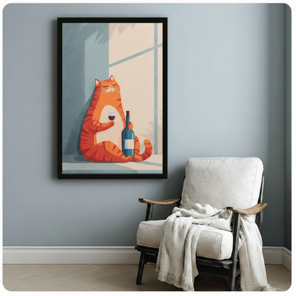 Fat Orange Cat Drinking Wine Canvas Print Wall Art
