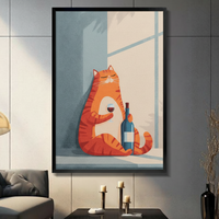 Fat Orange Cat Drinking Wine Canvas Print Wall Art