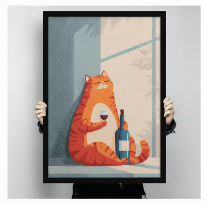 Fat Orange Cat Drinking Wine Canvas Print Wall Art