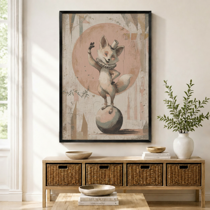 Vintage Circus Fox Whimsical Canvas Wall Art