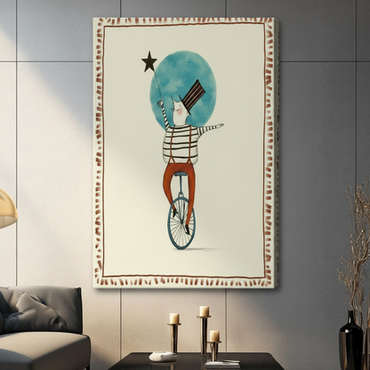 Retro Circus Unicycle Art Framed Canvas Print