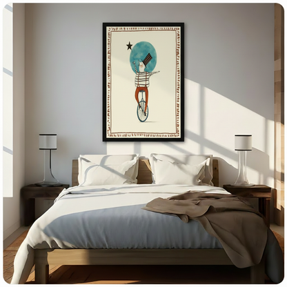 Retro Circus Unicycle Art Framed Canvas Print