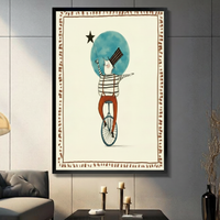 Retro Circus Unicycle Art Framed Canvas Print