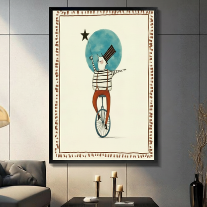 Retro Circus Unicycle Art Framed Canvas Print
