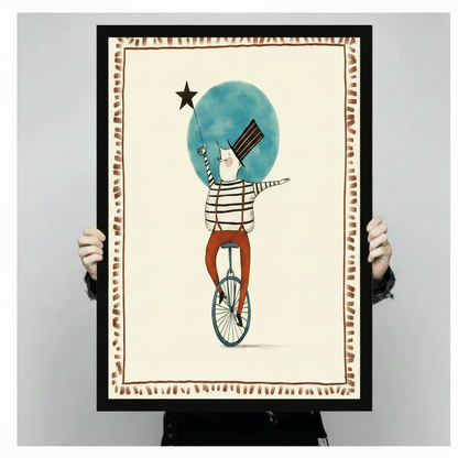 Retro Circus Unicycle Art Framed Canvas Print