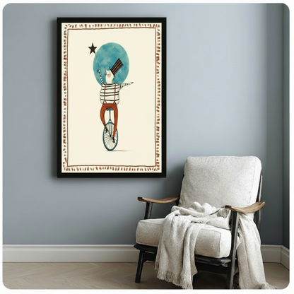 Retro Circus Unicycle Art Framed Canvas Print