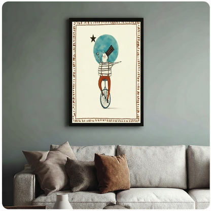 Retro Circus Unicycle Art Framed Canvas Print