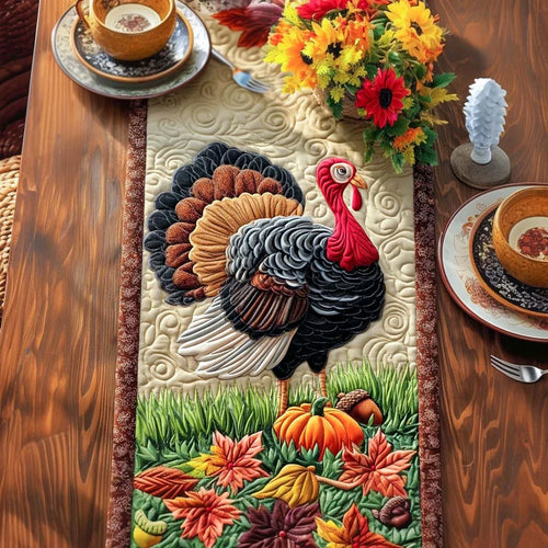 Classic Autumn Turkey Quilted Table Runner