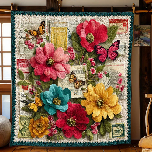 Classic Botanical Stamps Quilt Blanket