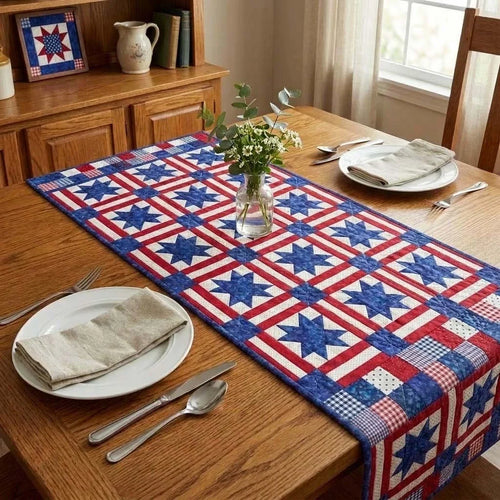 Classic Stripe Star Quilted Table Runner