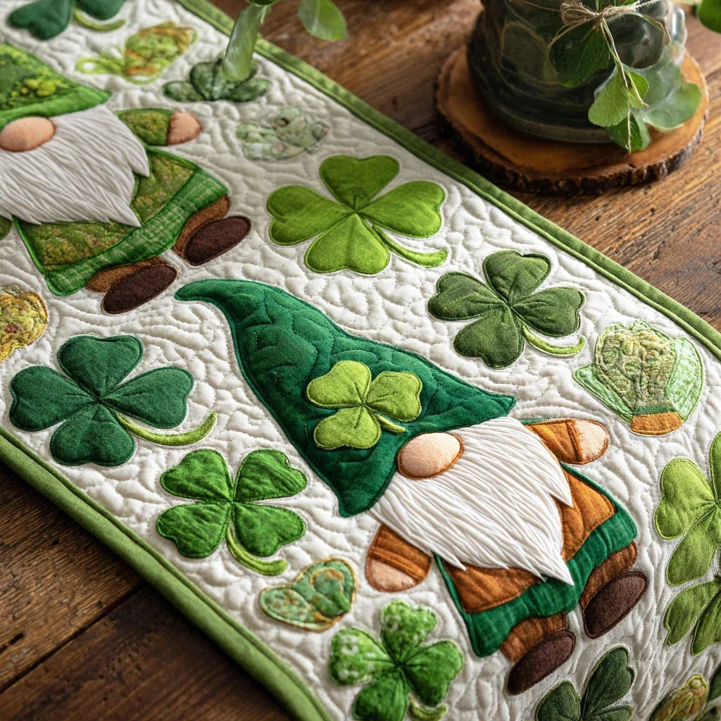 Clover Gnome Quilted Table Runner