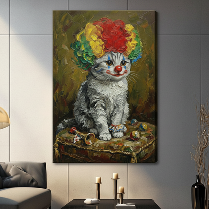 Funny Clown Cat Oil Painting Canvas Wall Art