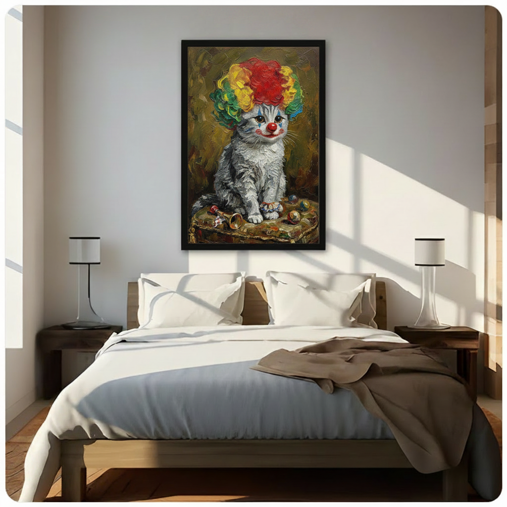 Funny Clown Cat Oil Painting Canvas Wall Art