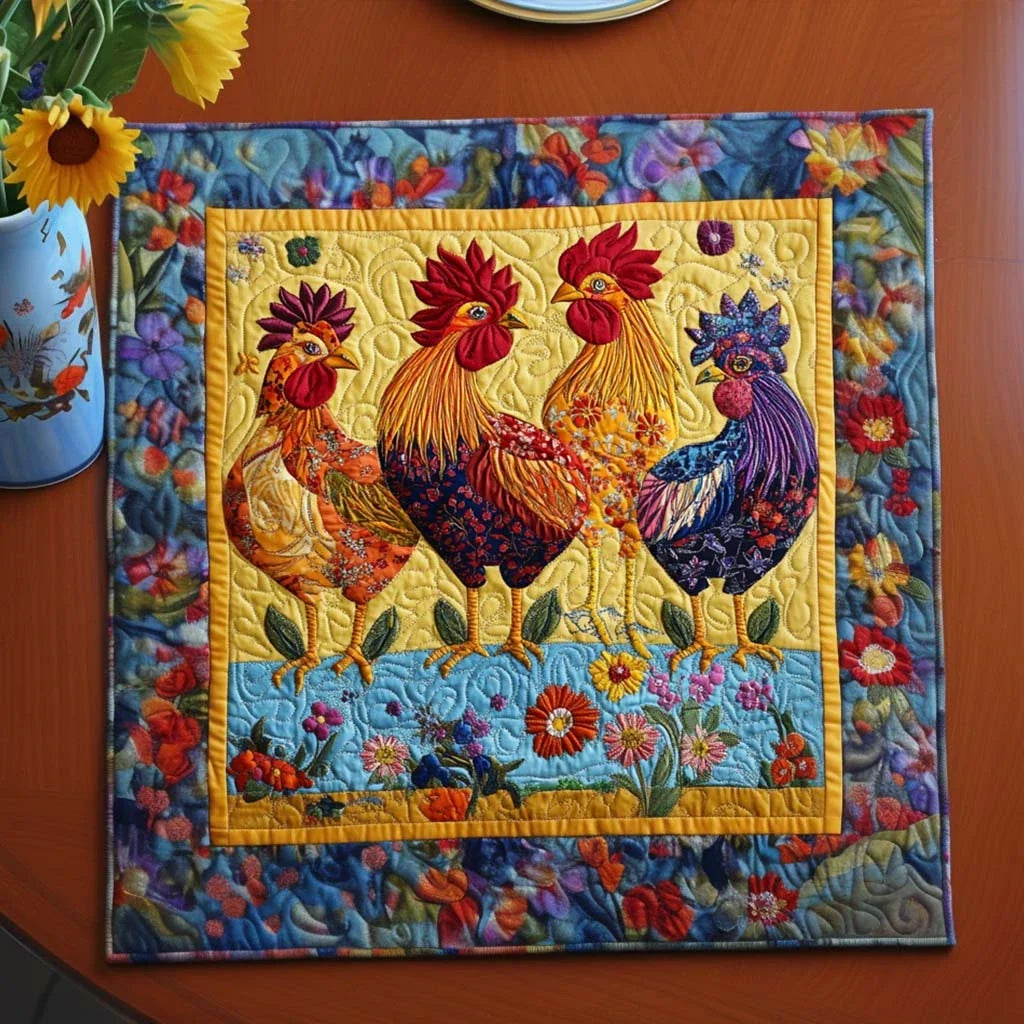 Clucky Cottage Quilted Table Topper