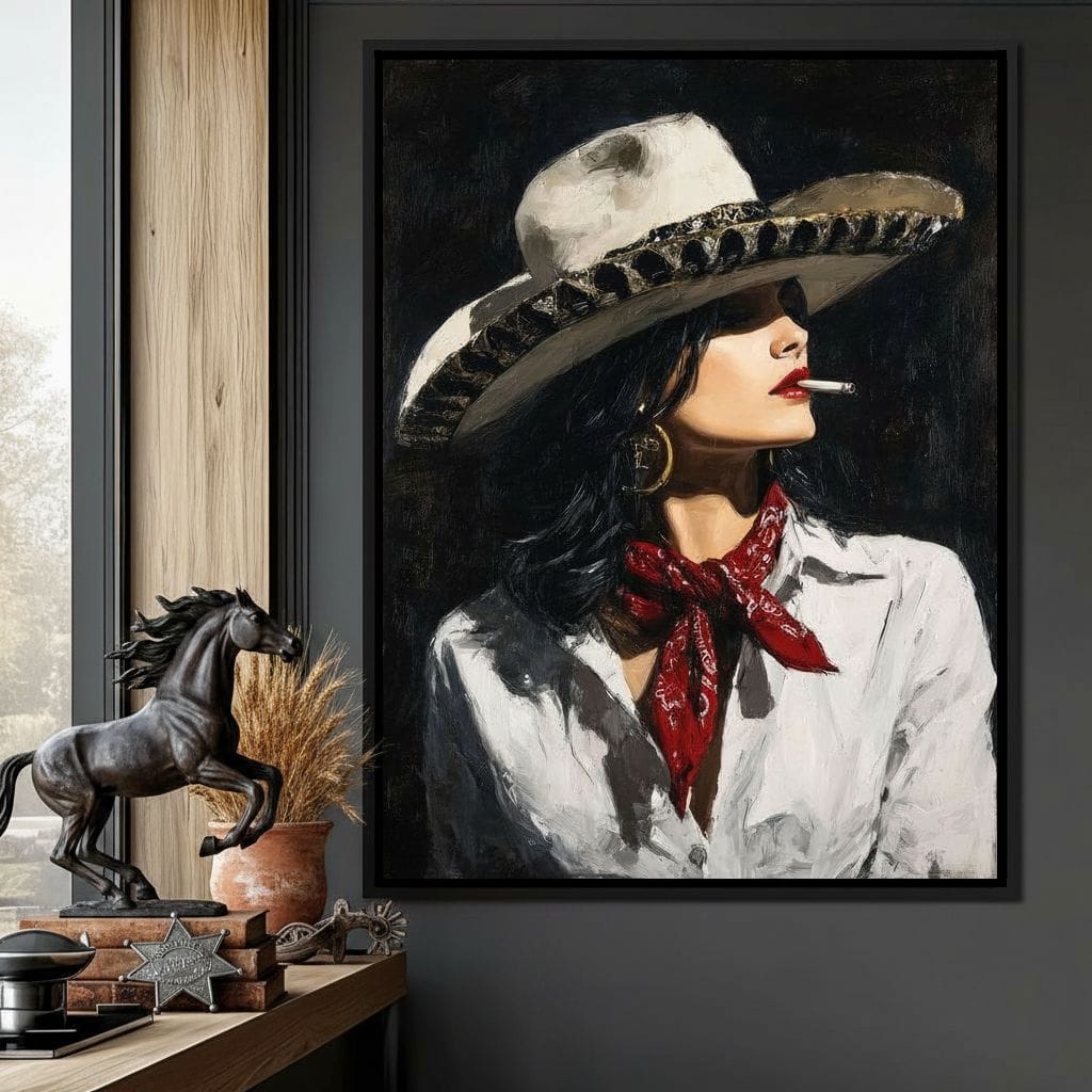 Noir Cowgirl Cigarette Glow Canvas Wall Art
