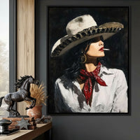 Noir Cowgirl Cigarette Glow Canvas Wall Art