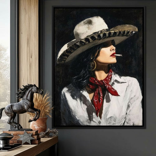 Noir Cowgirl Cigarette Glow Canvas Wall Art