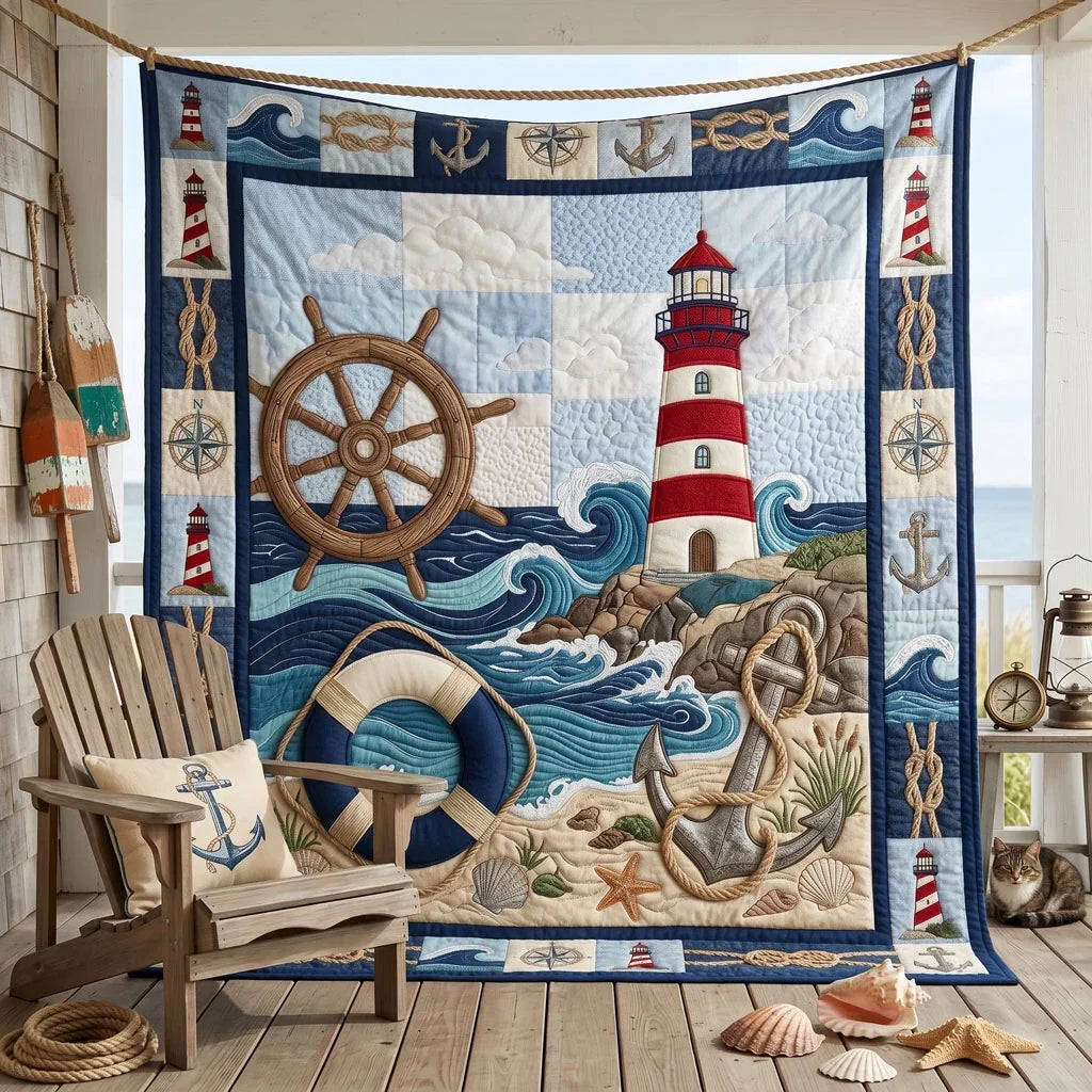Coastal Beacon Escape Quilt Blanket
