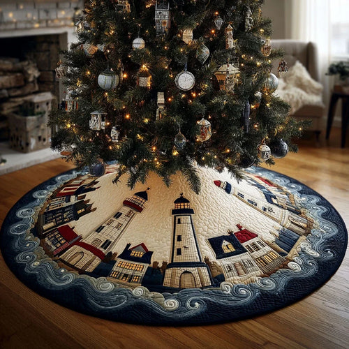 Coastal Lighthouse Christmas Quilted Tree Skirt