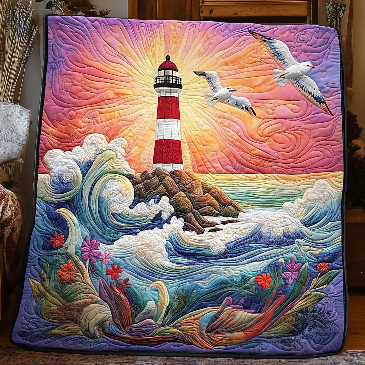 Coastal Lighthouse Quilt Blanket