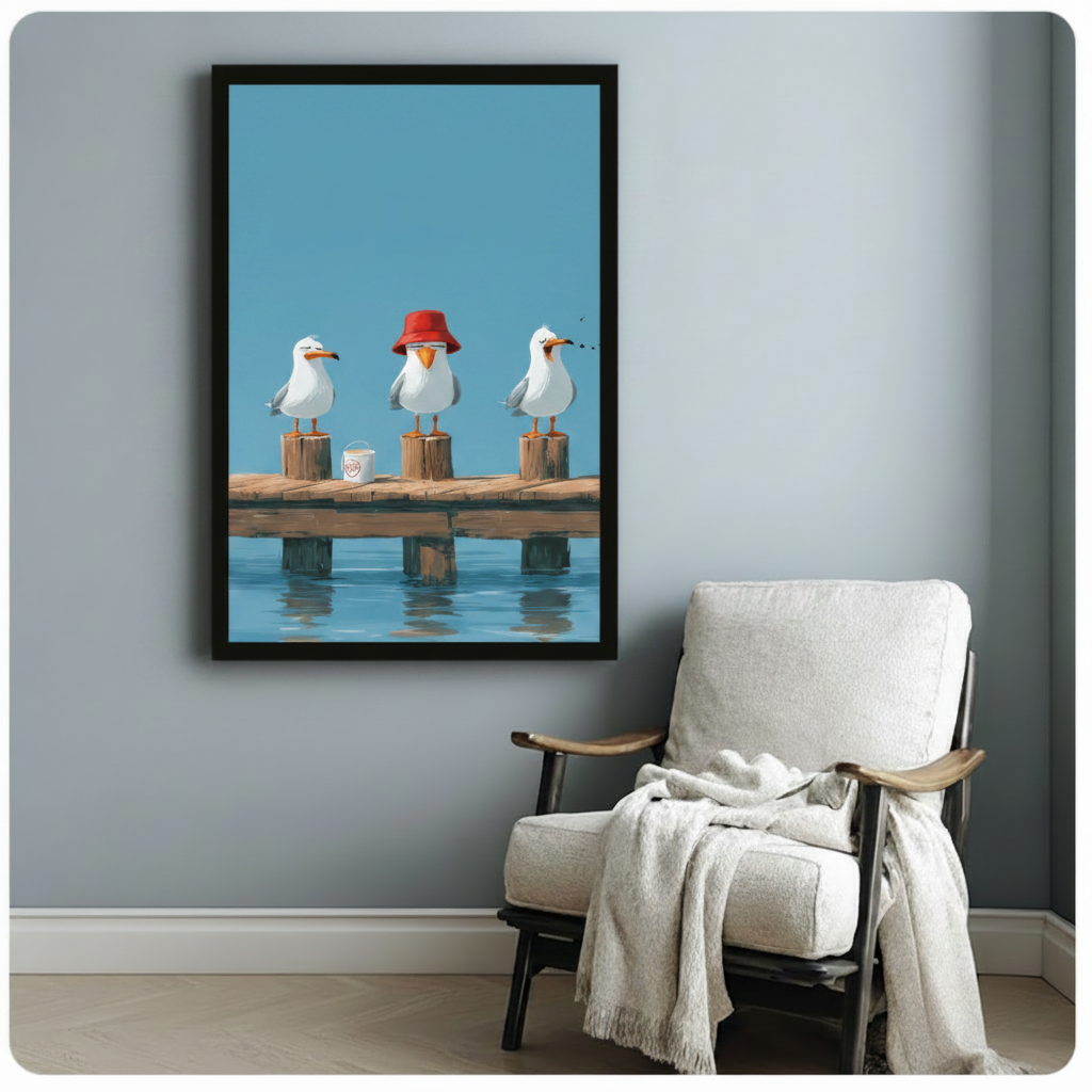 Funny Seagulls Coastal Humor Canvas Wall Art