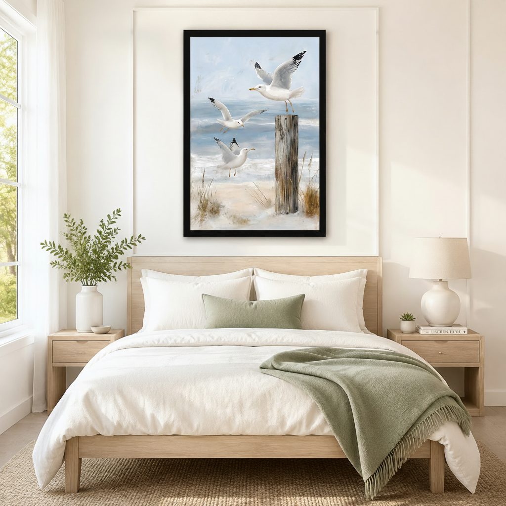 Coastal Seagull Beach Scene Canvas Art Wall Art