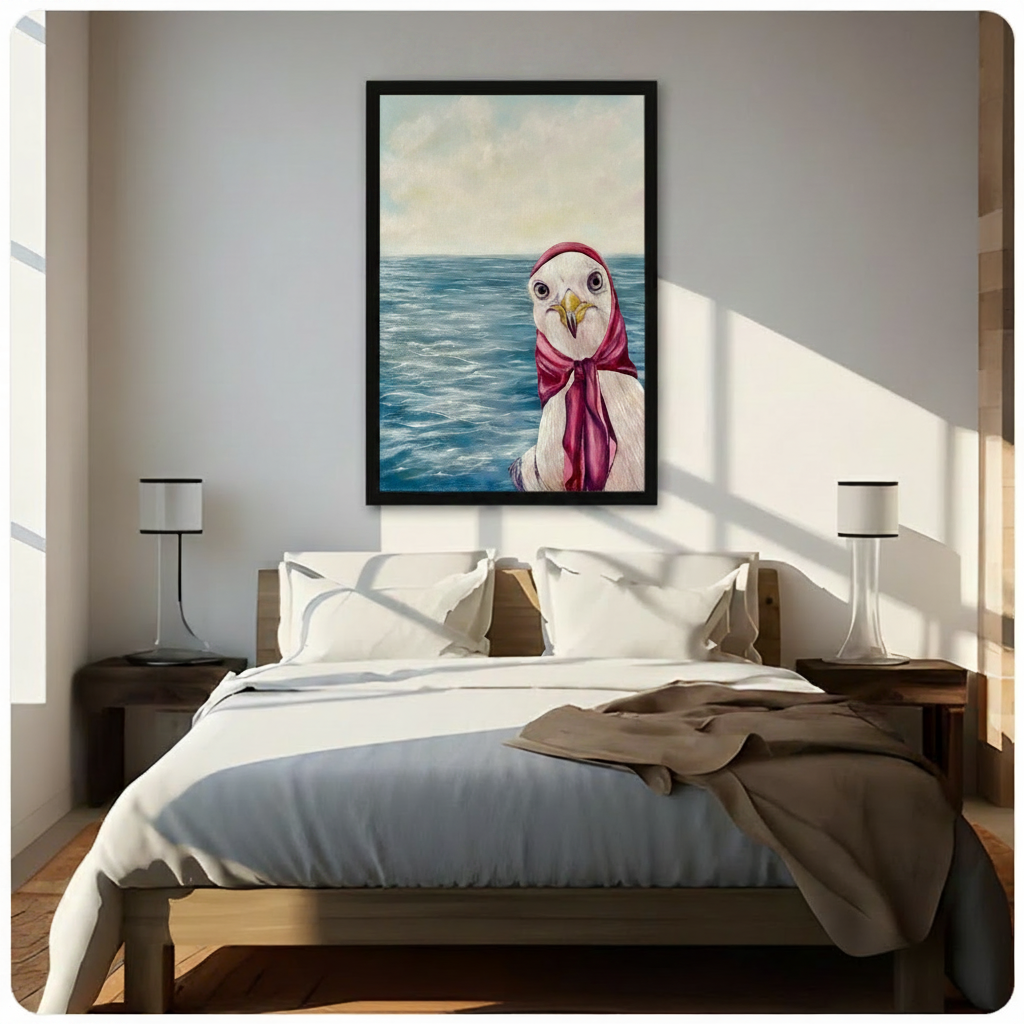 Seagull Red Scarf Ocean Painting Canvas Art Wall Art