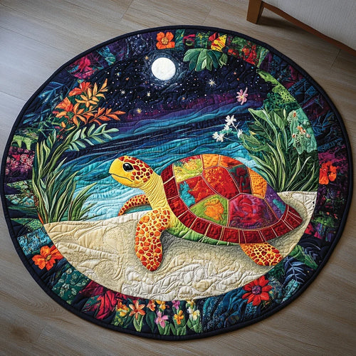 Coastal Turtle Drift Quilted Round Mat