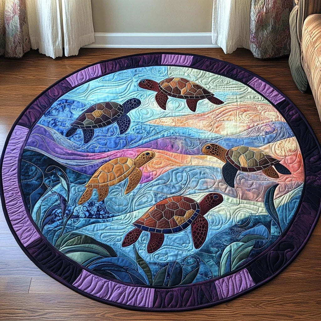 Coastal Turtle Quilted Round Mat