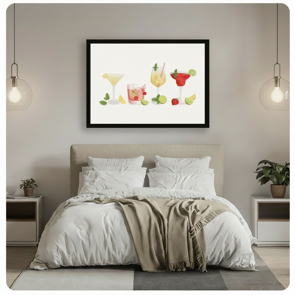 Colorful Cocktail Drinks Illustration Framed Canvas Art
