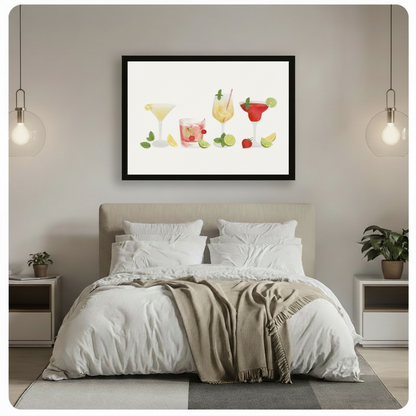Colorful Cocktail Drinks Illustration Framed Canvas Art