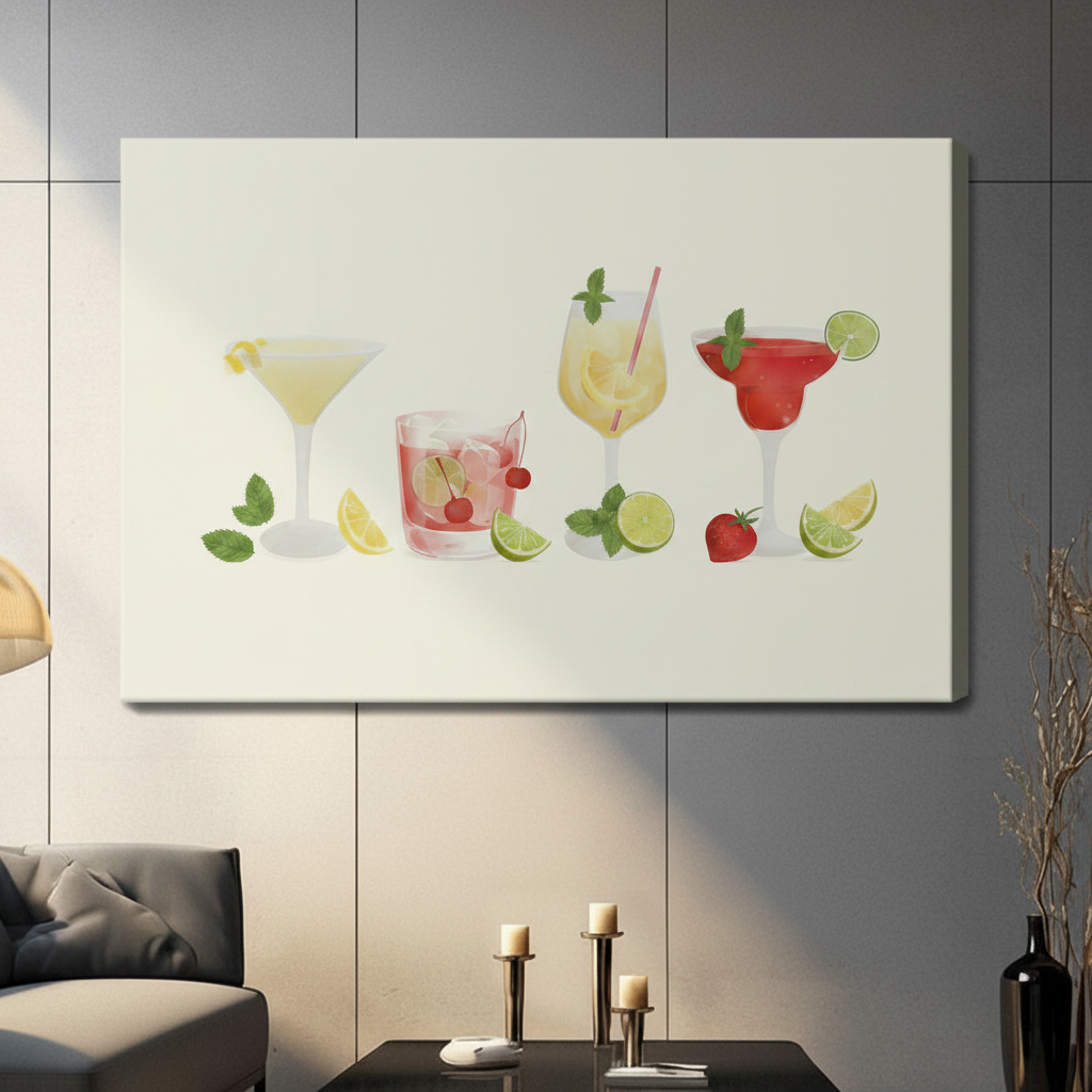 Colorful Cocktail Drinks Illustration Framed Canvas Art