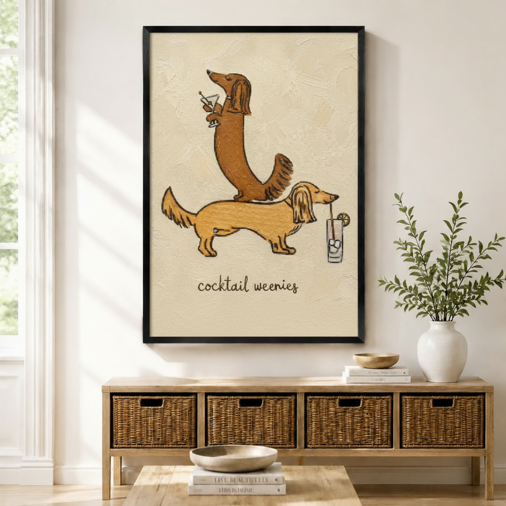 Cocktail Weenies Dachshund Canvas Wall Art