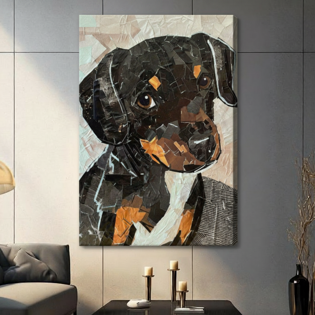 Rottweiler Puppy Mosaic Collage Canvas Wall Art