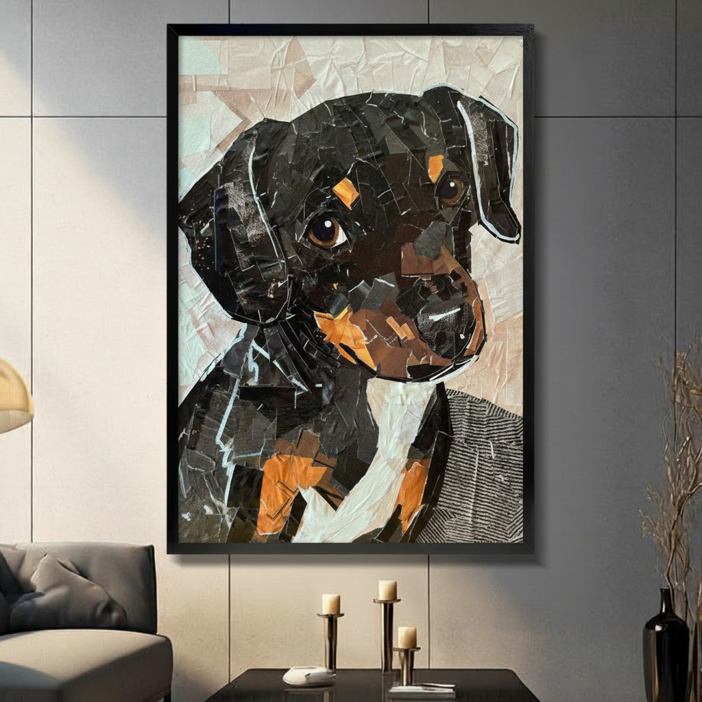 Rottweiler Puppy Mosaic Collage Canvas Wall Art