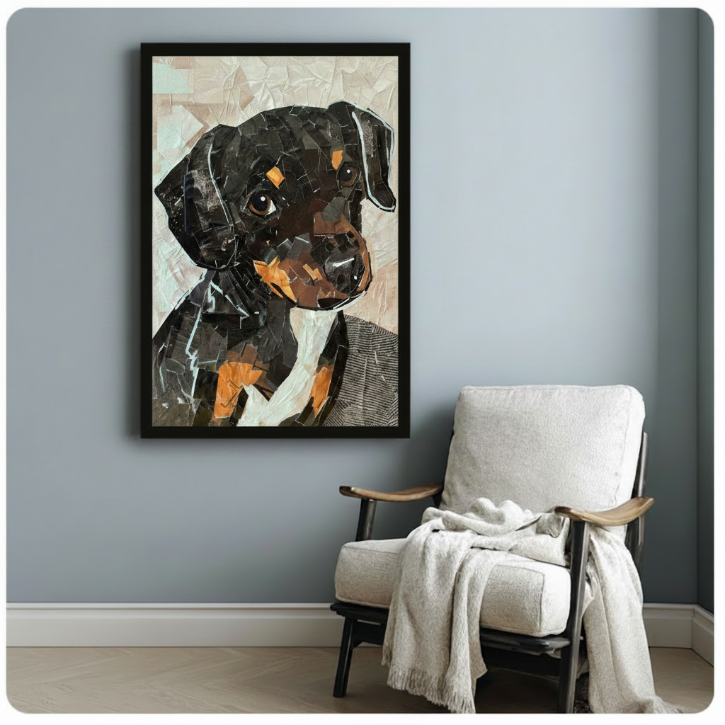 Rottweiler Puppy Mosaic Collage Canvas Wall Art