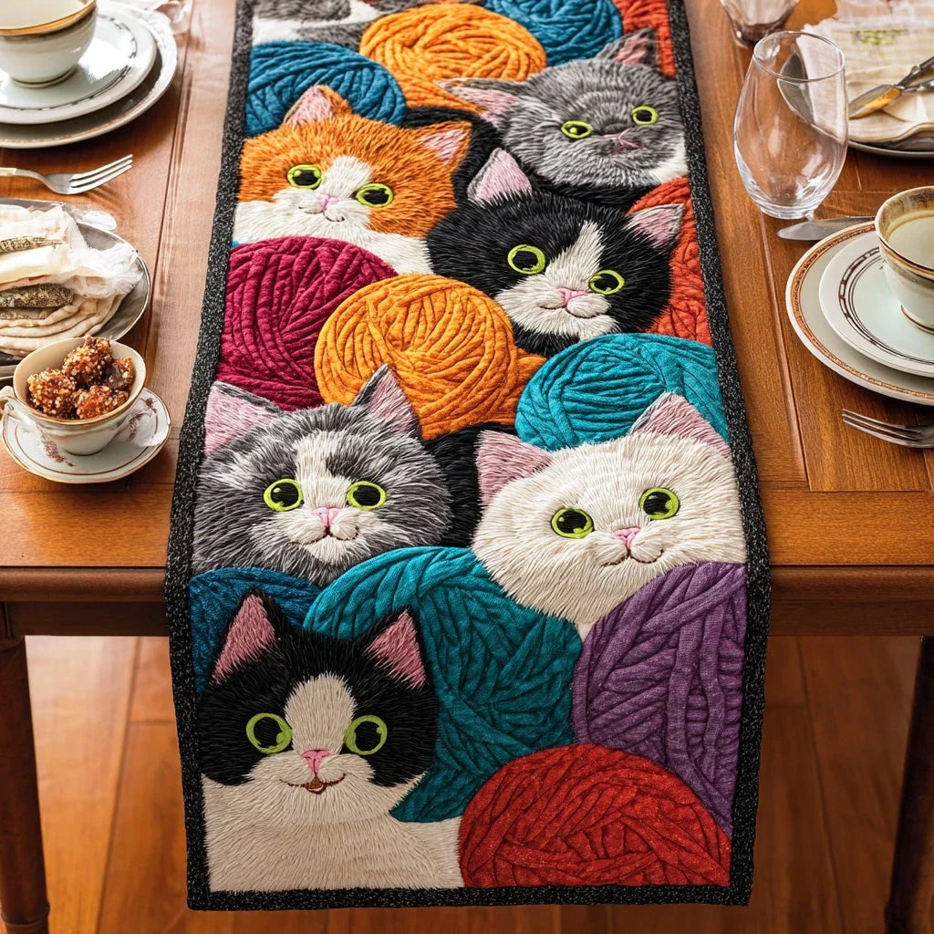 Color Splash Meow Quilted Table Runner