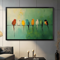Colorful Birds on Wire Oil Painting Canvas Art