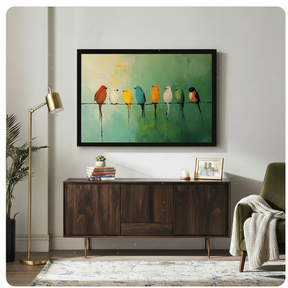 Colorful Birds on Wire Oil Painting Canvas Art