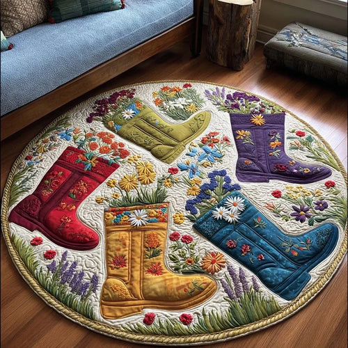 Colorful Boots Quilted Round Mat