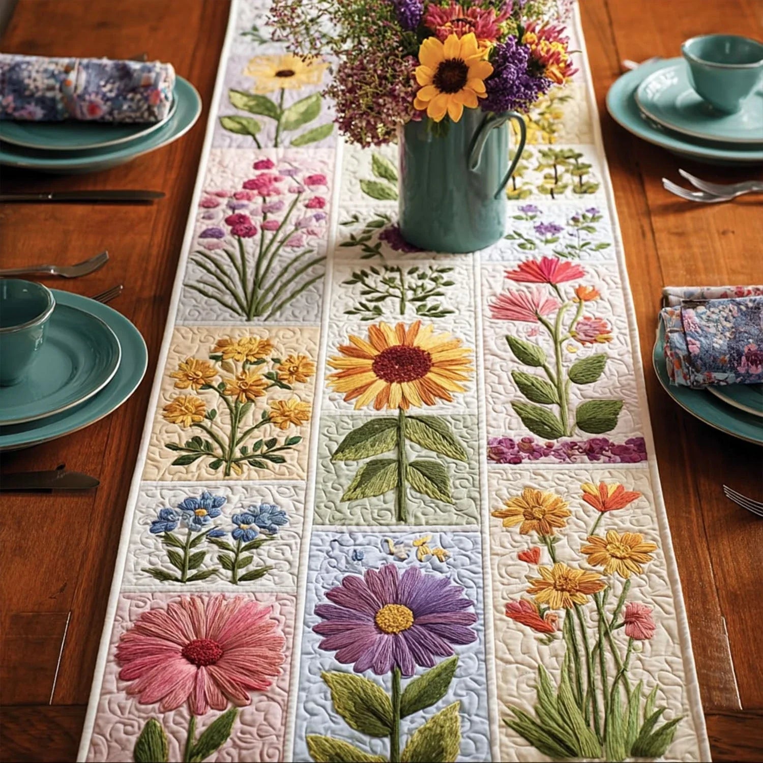 Colorful Botanica Quilted Table Runner