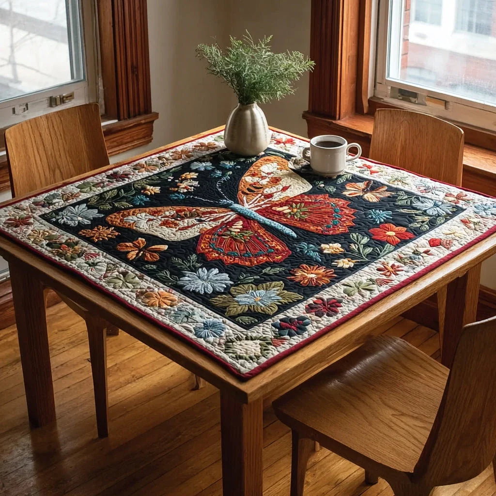 Colorful Butterfly Frame Quilted Table Topper