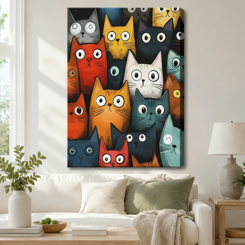 Colorful Cartoon Cats Pop Art Canvas Wall Art
