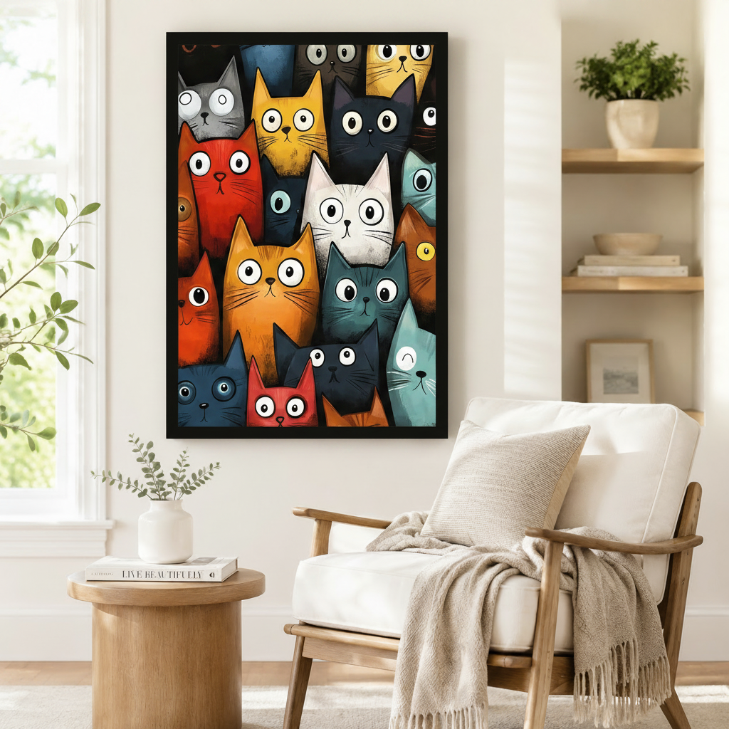 Colorful Cartoon Cats Pop Art Canvas Wall Art